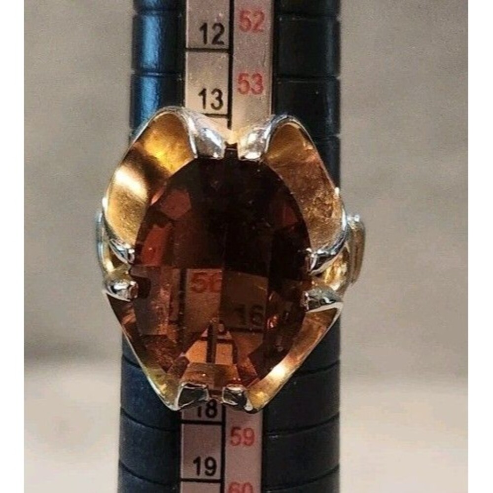 Vintage Bold Oval Topaz Glass Gold Tone  sz 7.5